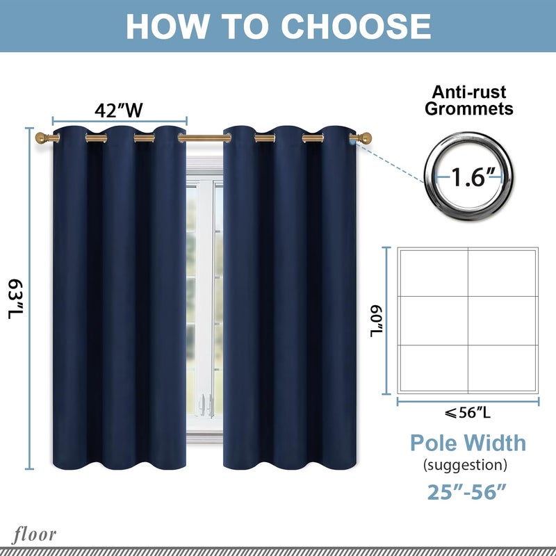 Diraysid Navy Blue Grommet Blackout Curtains for Bedroom Thermal Insulated Room Darkening Curtains Drapes, 42"x 63", 2 Panels - Image 3